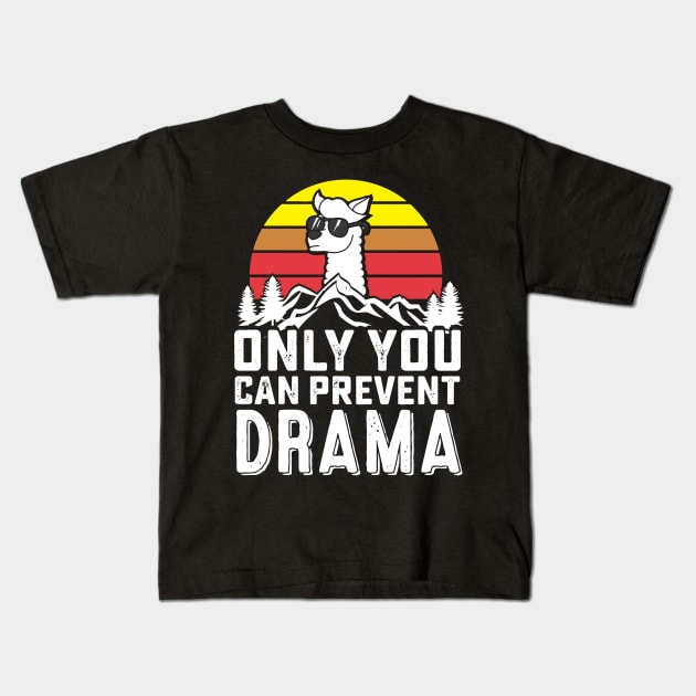 Funny Retro Llama Camping, Only You Can Prevent Drama Gift product Kids T-Shirt by Blue Zebra